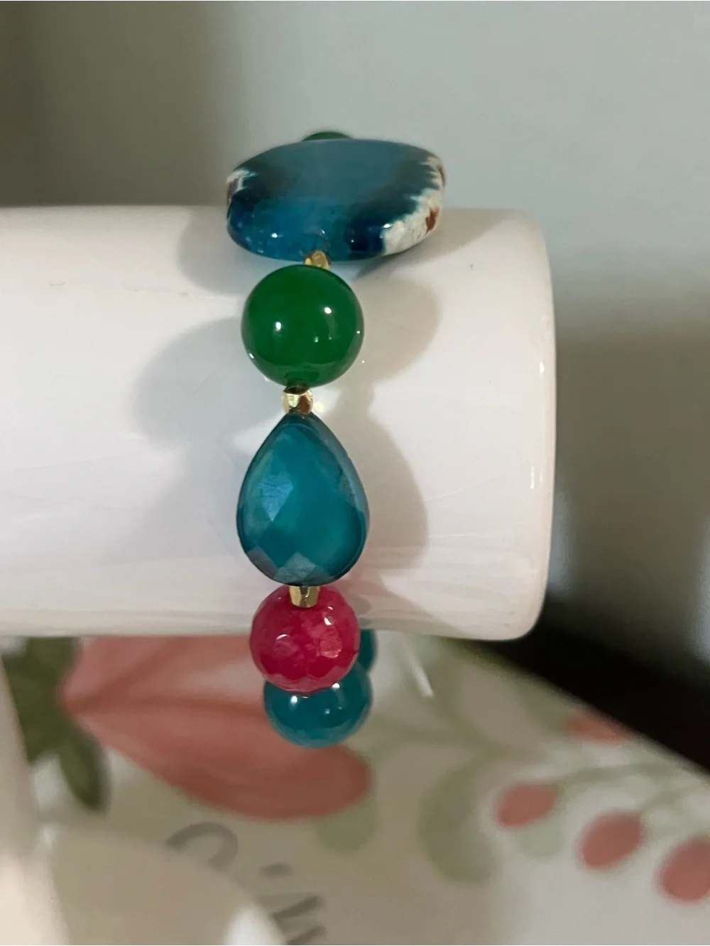 NWT  Barse Genuine Stones Teal and Red Bead Stretch Bracelet #BJBR